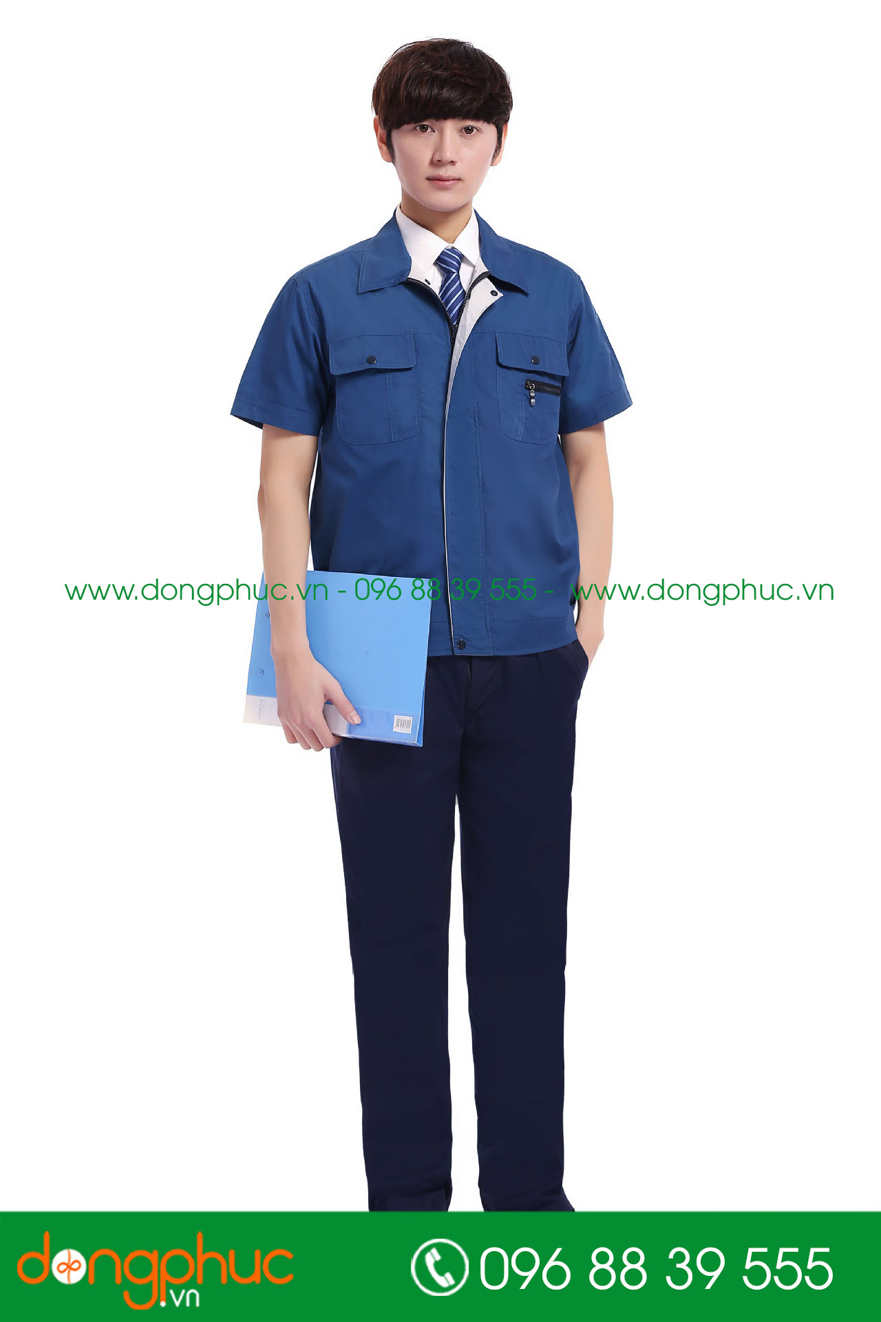 Mẫu bảo hộ màu xanh đậm phối ghi cộc tay